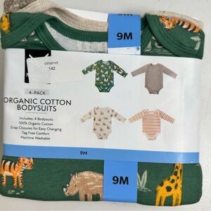 NWT Members Mark Baby 4 Cotton Long Sleeve Bodysuits Green Cream Pink - Size 9M
